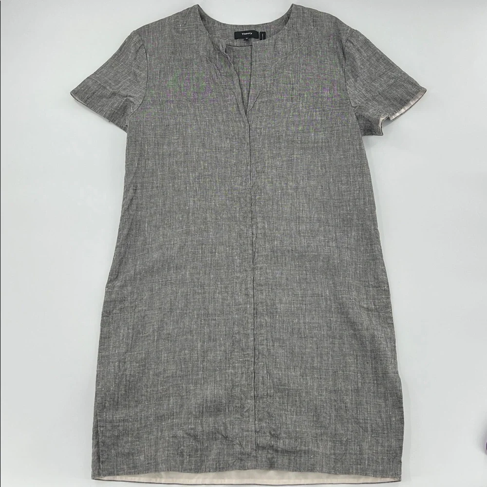 Theory‎ Sharkskin Short-Sleeve Shift Dress office career neutral minimal